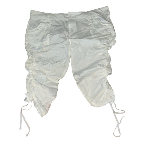 Ashley Blue Pants - Ashley Blue Women Plus SZ 1XL White Cargo Capri Pants Cotton Stretch Ruched Side